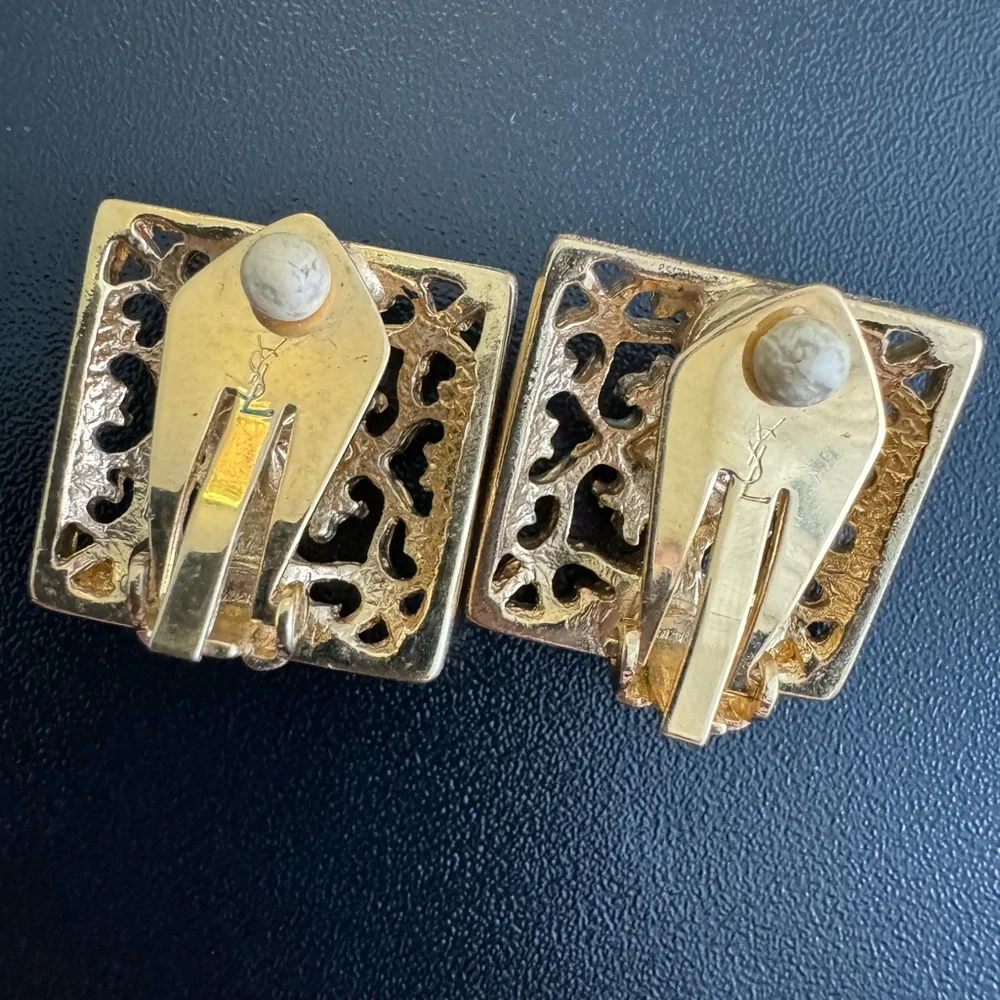 Authentic 18K gold plated Yves Saint Laurent vintage clip on earrings - Picture 8 of 13